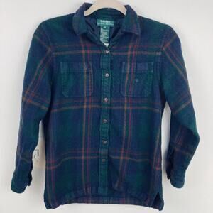 Lauren Ralph Lauren Women XS/S FLAW Green Plaid Worsted Wool Shirt Outdoor Cabin